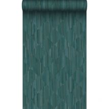 papier peint imitation bois en 3D bleu canard - Origin Wallcoverings