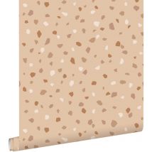 Estahome - papier peint imitation terrazzo beige et terracotta