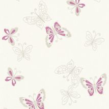 Papier peint papillon | Papier peint chambre fille | Papier peint mauve et blanc enfant | Papier peint pailleté intissé et vinyle347651 - 10,05 x