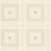 Papier peint intissé beige aspect carrelage | Papier peint à motif géométrique baroque beige & doré | Tapisserie fleurs de lys dorée style rococo