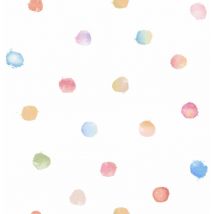 Papier peint intissé chambre bébé | Papier peint blanc à pois multicolores | Tapisserie aquarelle à pois idéale chambre enfant - 10,05 x 0,53 m