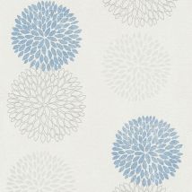 Papier peint intissé idéal chambre adulte & salle de bain | Papier peint fleuri moderne | Tapisserie bleue & grise motif fleur géométrique - 10,05 x