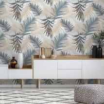 Boutique - Papier peint intissé Jungle glam 1005 x 52cm Bleu/vert, Gris, beige