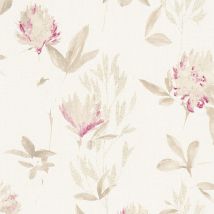 Papier peint intissé motif floral pour couloir | Papier peint fleuri moderne effet peinture | Tapisserie fleurie beige & rose cuisine - 10,05 x 0,53 m