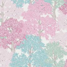 Papier peint intissé pastel pour salon | Papier peint arbre & feuille chambre fille | Tapisserie pastel rose, vert et bleu pour couloir - 10,05 x