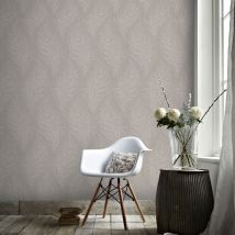 Boutique - Papier peint intissé Plume de paon Fibreux Métallique 1005 x 52cm Taupe