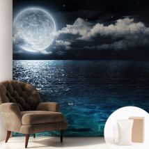 Tapete Vliestapete Mit Kleber - Wandgestaltung - Tapete Wohnzimmer - Flur Eingangsbereich Das Meer Bei Nacht 250x250 Cm