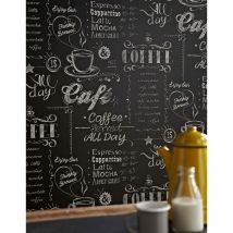 Graham&brown - Papier peint intissé Cuisine, Café en terrasse 1005 x 52cm Noir, Blanc