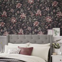 Papier peint intissé Laura Ashley Edita’s Garden Charcoal 1005 x 52cm Pourpre, vert, gris