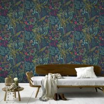 Superfresco Easy - Papier peint intissé Feuillage tropical Vyani 1005 x 52cm Bleu, vert, rose