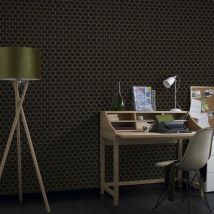 Contour - Papier peint intissé Hexagone Geo 1005 x 52cm Noir, doré