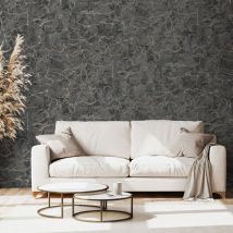 Boutique - Papier peint intissé Marbre Carerra Charcoal 1005 x 52cm Gris, beige