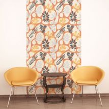 Papier peint intissé pré-encollé - orange feuilles tropicales - 1 rouleau de 300x60cm