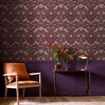 William Morris At Home - Papier Peint Intissé William Morris Strawberry Thief Plum 1005 X 52cm Violet