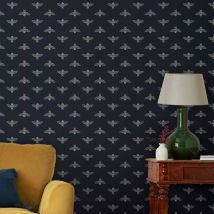 Joules - Papier peint intissé Block Print Bee 1005 x 52cm Bleu nuit
