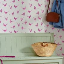 Joules - Papier peint intissé flirty Pheasants Truly Pink 1005 x 52cm Rose