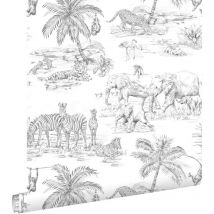 Estahome - papier peint animaux de la jungle noir et blanc