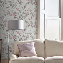 Papier peint intissé Laura Ashley Eglantine Eau de Nil 1005 x 52cm Vert pâle, rose