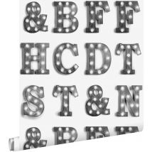 Estahome - papier peint lettres lumineuses en bois – marquee noir et blanc