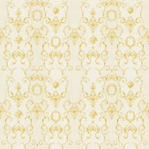 Papier peint élégant pour salon | Papier peint beige intissé parfait pour couloir | Tapisserie crème à motifs dorés baroques - 10,05 x 0,53 m