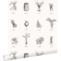 Estahome - papier peint légumes noir et blanc