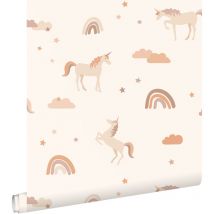 Estahome - papier peint licornes beige et terracotta claire
