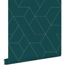 papier peint lignes graphiques bleu canard et or - ESTAhome