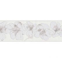 Frise papier peint grise & beige à fleurs Frise tapisserie salon motif fleur Frise murale fleurie pour chambre adulte & entrée