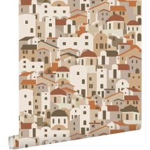 Estahome - papier peint maisons méditerranéennes beige et terracotta