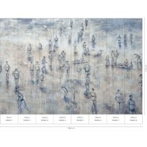 Papier peint moderne bleu imitation peinture Tapisserie effet aquarelle avec motif baigneur Papier peint uni bleu pour salle de bain