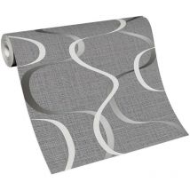 Papier peint moderne gris & blanc intissé Tapisserie à motif ondulations pour salon Papier peint tendance gris à motif ondulé