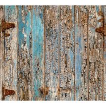 Papier peint moderne pour couloir & bureau | Papier peint bande décorative effet bois usé | Tapisserie imitation bois marron & bleu - 2,50 x 0,35 m