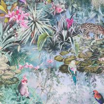 Profhome - Papier peint motif animal 381791 papier peint non-tissé lisee sans texture avec des ornements floraux mat vert rose bleu orange 5,33 m2