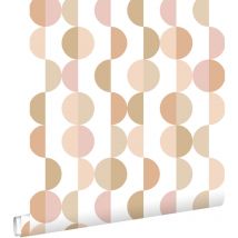 Estahome - papier peint motif graphique terracotta, rose et beige