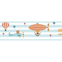 Profhome - Papel pintado gráfico 403753 cenefa adhesiva ligeramente texturado con dibujo gráfico mate azul naranja marrón blanco 0,75 m2