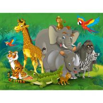 papier peint panoramique animaux de la jungle vert, gris et jaune - Sanders & Sanders