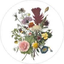 papier peint panoramique rond adhésif bouquet vert, rose et jaune - ESTAhome