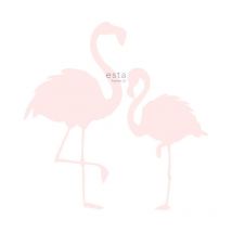 Estahome - papier peint panoramique flamants roses mère et enfant rose clair et blanc