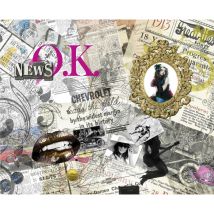 Sanders&sanders - papier peint panoramique journaux gris, beige et rose