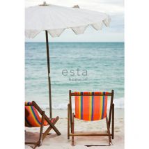 Estahome - papier peint panoramique plage bleu canard et orange
