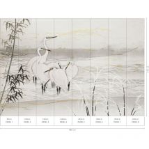 Papier peint oiseaux blanc & noir style asiatique Tapisserie japonaise blanche motif végétal Papier peint zen à motif animal idéal chambre