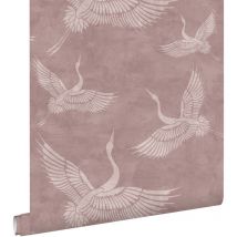 Estahome - papier peint oiseaux de grue vieux rose