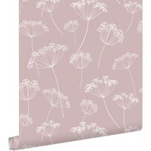 papier peint ombelles vieux rose et blanc - ESTAhome