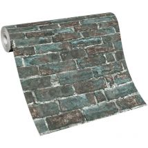 Papier peint original motif pierre turquoise & marron Tapisserie imitation brique style industrielle Papier peint brique moderne pour cuisine