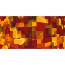 Papier peint panoramique géométrique rouge & orange | Tapisserie panoramique cube chambre ado | Papier peint panoramique 3D original chambre enfant