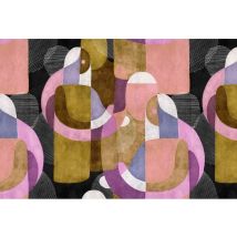 Papier peint panoramique abstrait salle à manger Tapisserie panoramique trompe l'œil géométrique Papier peint panoramique noir, rouge et taupe