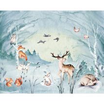Komar - papier peint panoramique animaux de la forêt bleu