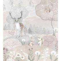 Sanders&sanders - papier peint panoramique animaux de la forêt beige et vieux rose