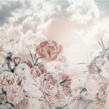 Komar - papier peint panoramique des nuages et des fleurs rose