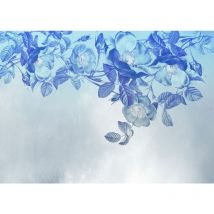 papier peint panoramique fleurs bleu - Komar